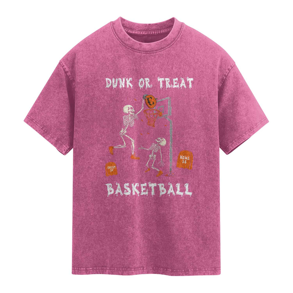 Halloween Skeleton Basketball Washed Cotton T-Shirt Funny Basketballer Sports Player