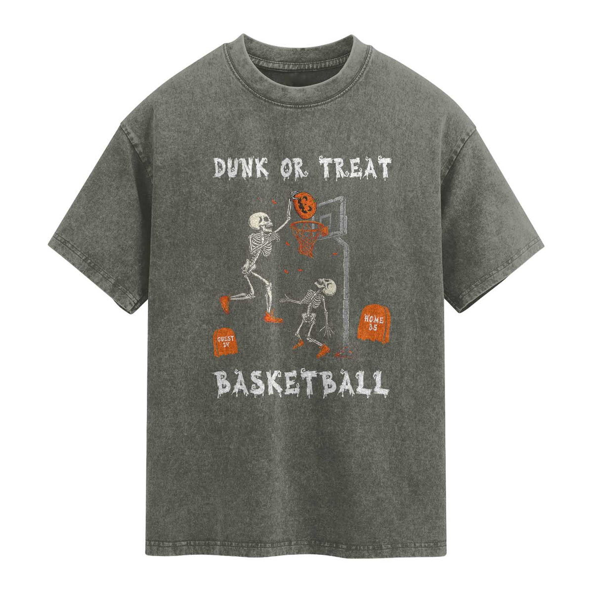 Halloween Skeleton Basketball Washed Cotton T-Shirt Funny Basketballer Sports Player