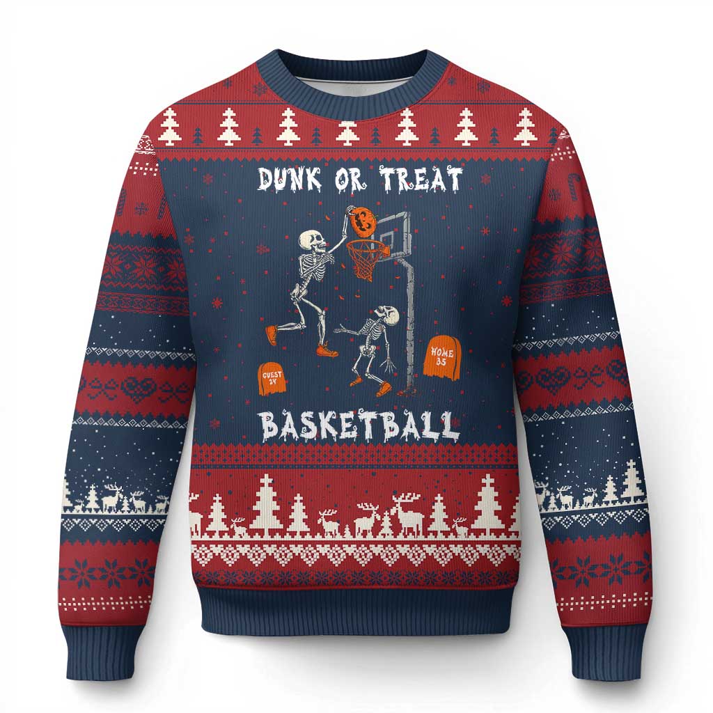 Halloween Skeleton Basketball Ugly Christmas Sweater Funny Basketballer Sports Player TS10 Navy Red Print Your Wear