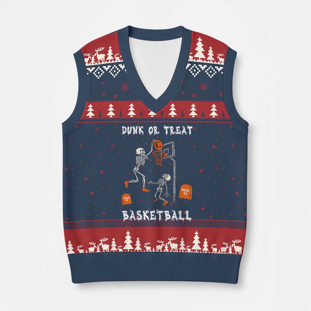 Halloween Skeleton Basketball V-Neck Knit Sweater Vest Funny Basketballer Sports Player TS10 Navy Red Print Your Wear