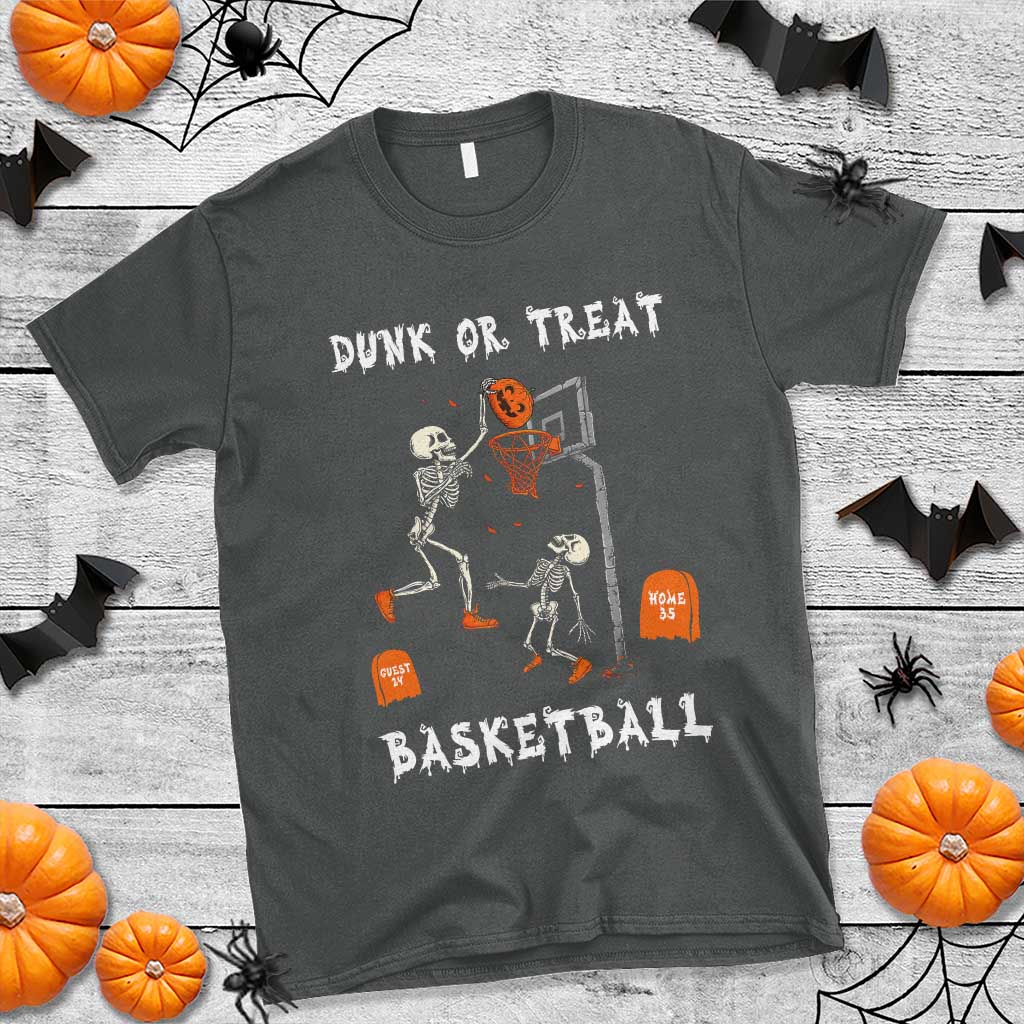 Halloween Skeleton Basketball T Shirt Funny Basketballer Sports Player TS10 Dark Heather Print Your Wear