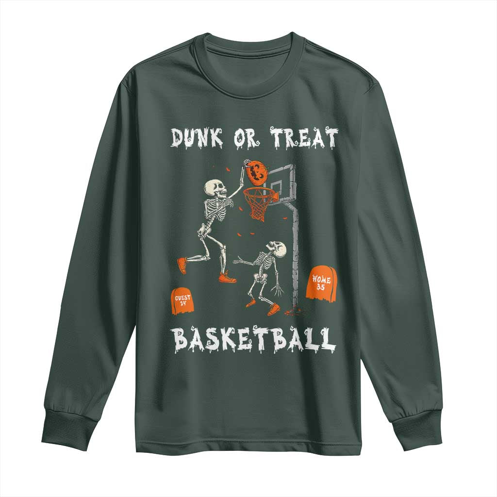Halloween Skeleton Basketball Long Sleeve Shirt Funny Basketballer Sports Player TS10 Dark Forest Green Print Your Wear