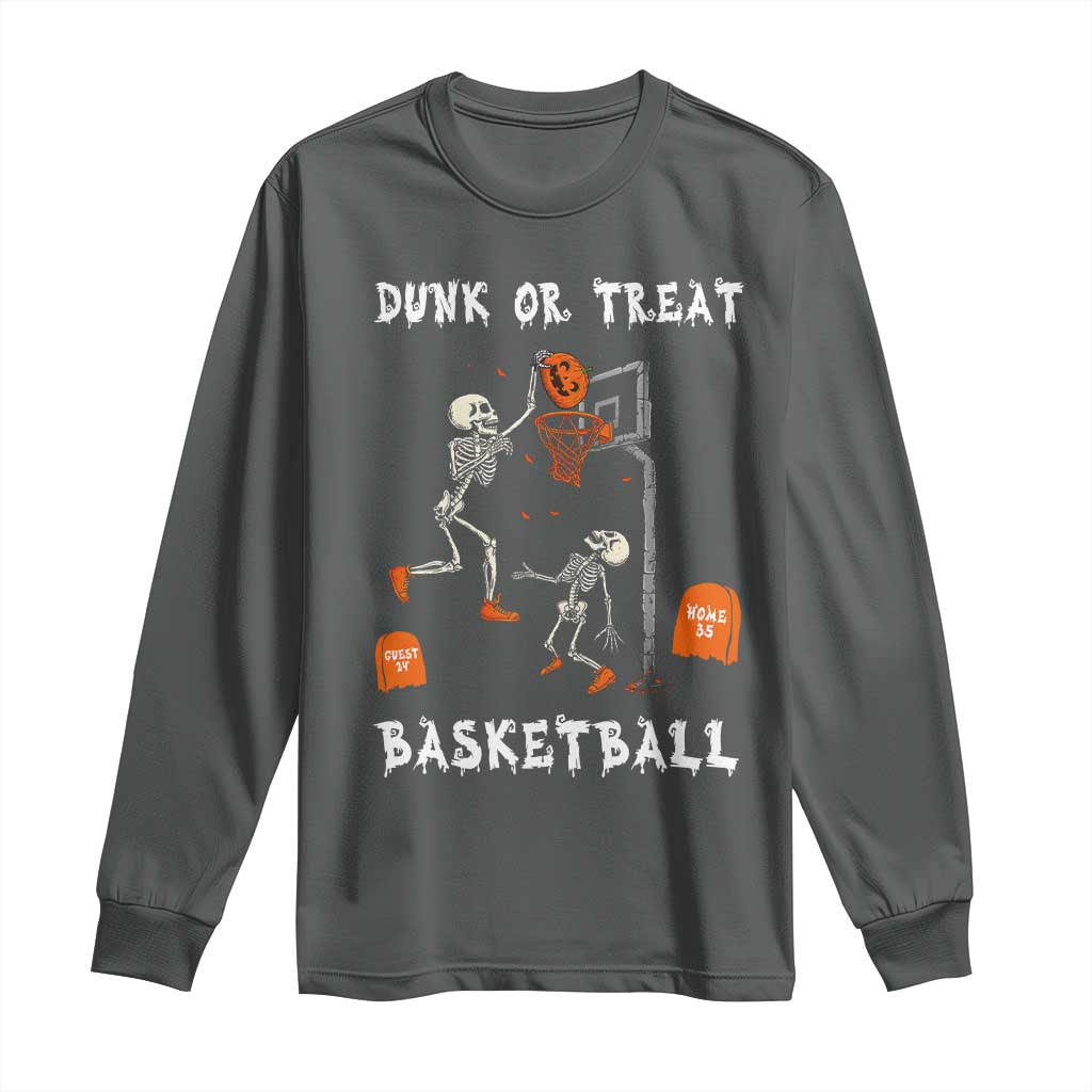 Halloween Skeleton Basketball Long Sleeve Shirt Funny Basketballer Sports Player TS10 Dark Heather Print Your Wear