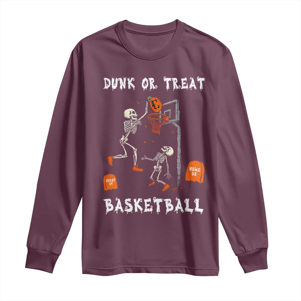 Halloween Skeleton Basketball Long Sleeve Shirt Funny Basketballer Sports Player TS10 Maroon Print Your Wear