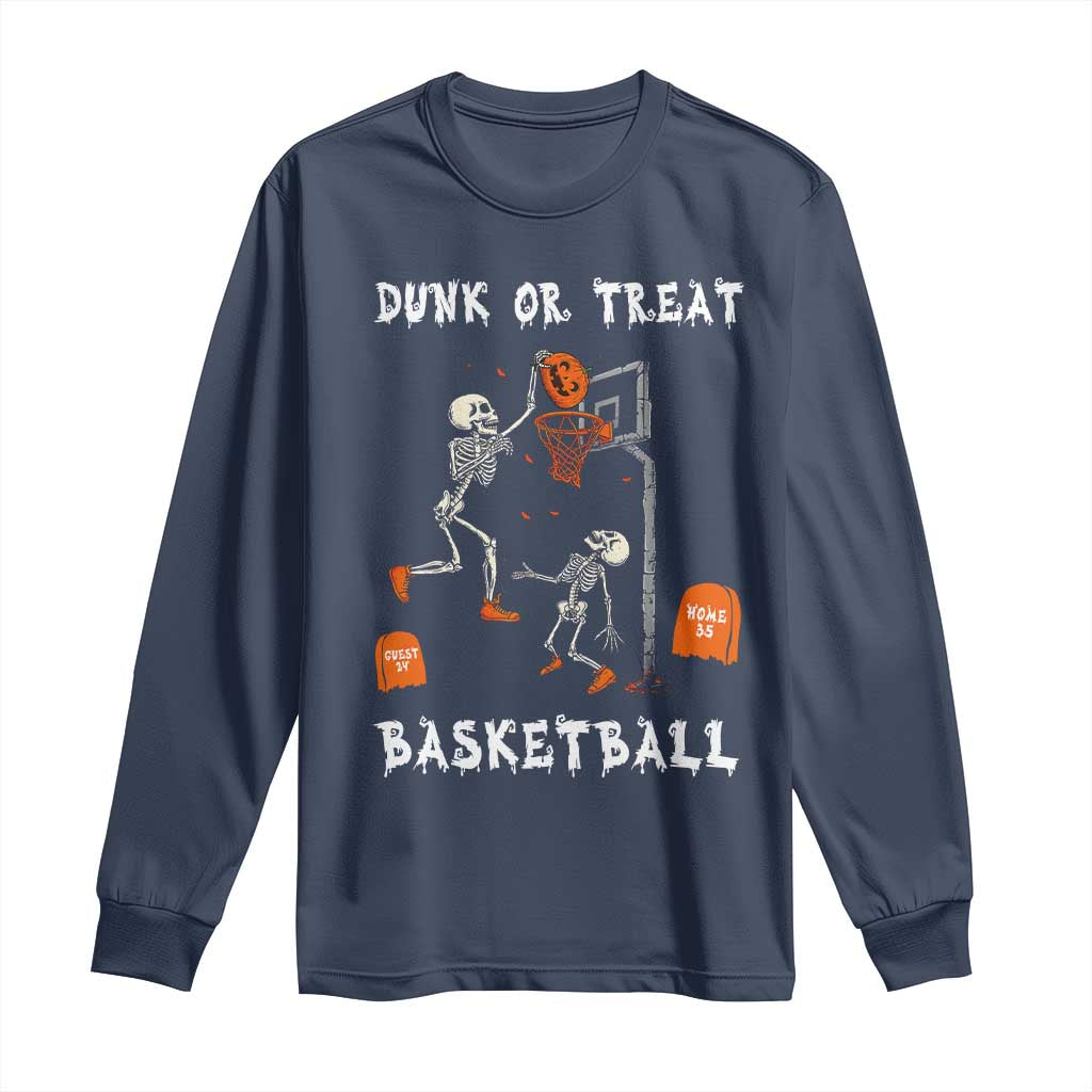 Halloween Skeleton Basketball Long Sleeve Shirt Funny Basketballer Sports Player TS10 Navy Print Your Wear