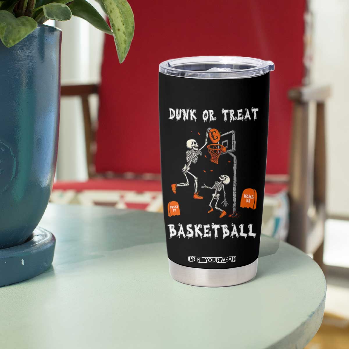 Halloween Skeleton Basketball Tumbler Cup Funny Basketballer Sports Player - Print Your Wear
