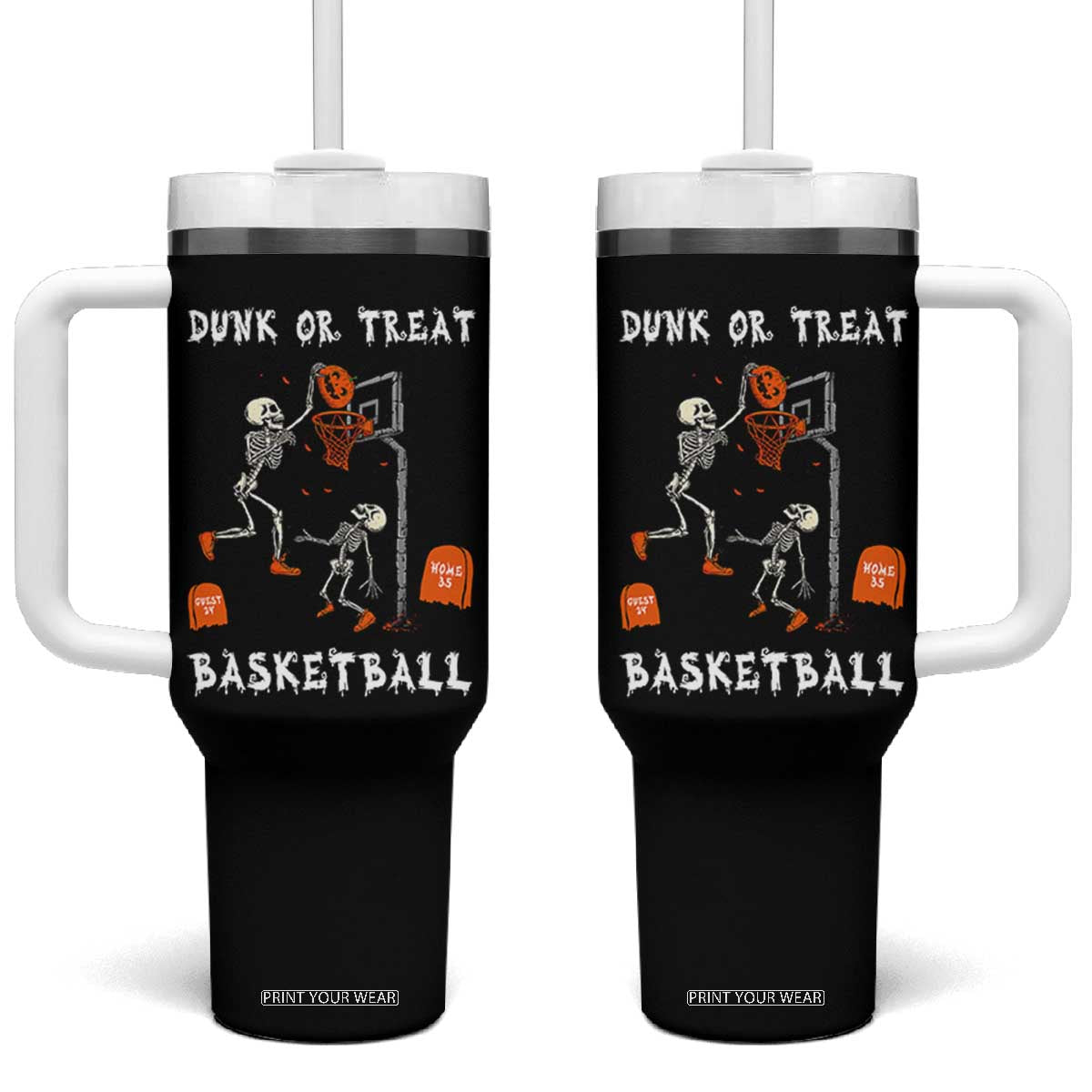 Halloween Skeleton Basketball Tumbler With Handle Funny Basketballer Sports Player TS10 One Size: 40 oz Black Print Your Wear