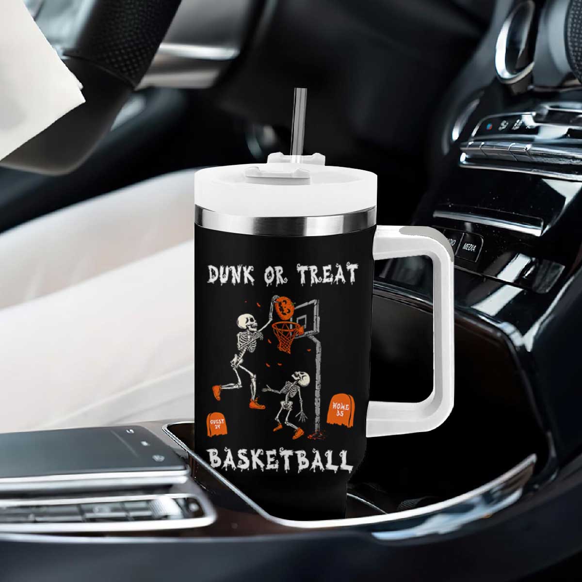 Halloween Skeleton Basketball Tumbler With Handle Funny Basketballer Sports Player TS10 Print Your Wear