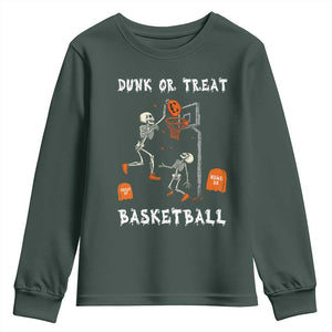 Halloween Skeleton Basketball Youth Sweatshirt Funny Basketballer Sports Player TS10 Dark Forest Green Print Your Wear