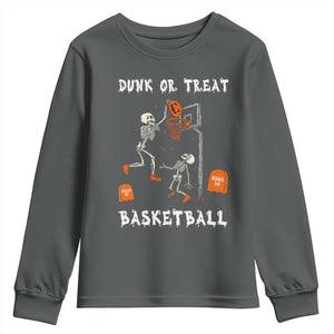 Halloween Skeleton Basketball Youth Sweatshirt Funny Basketballer Sports Player TS10 Dark Heather Print Your Wear