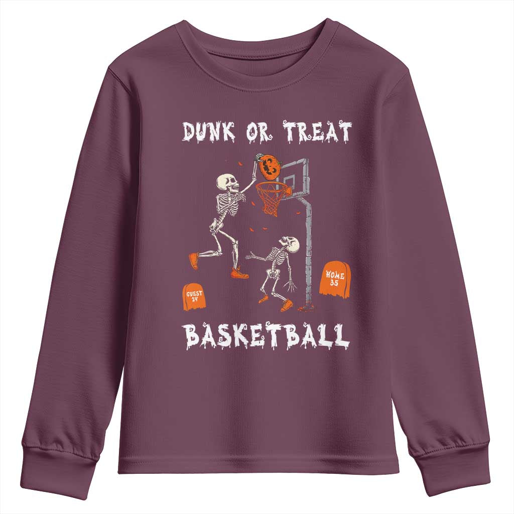 Halloween Skeleton Basketball Youth Sweatshirt Funny Basketballer Sports Player TS10 Maroon Print Your Wear