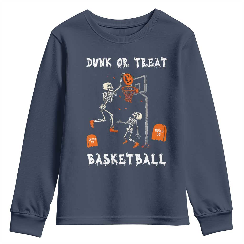 Halloween Skeleton Basketball Youth Sweatshirt Funny Basketballer Sports Player TS10 Navy Print Your Wear