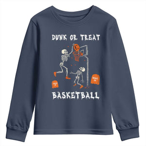Halloween Skeleton Basketball Youth Sweatshirt Funny Basketballer Sports Player TS10 Navy Print Your Wear