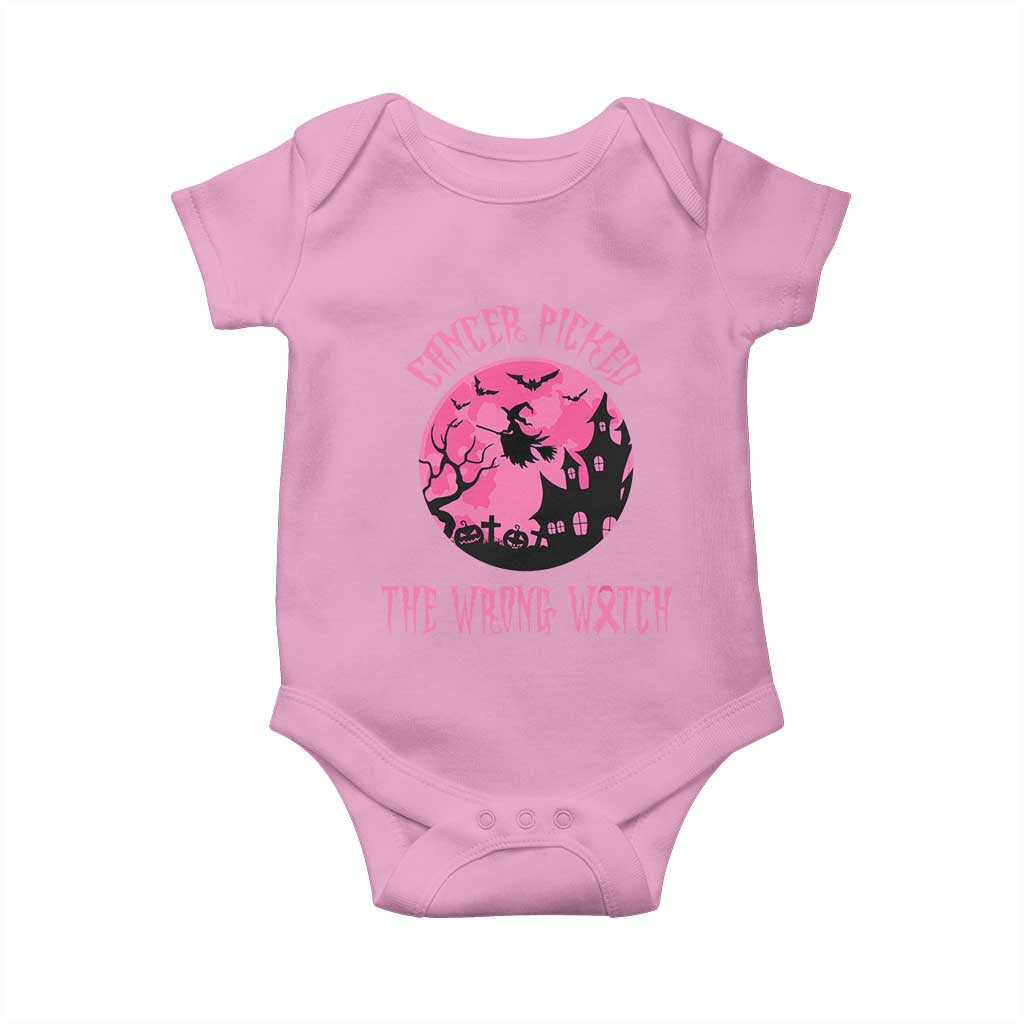 Breast Cancer Halloween Baby Onesie In October We Wear Pink Witch TS10 Light Pink Print Your Wear