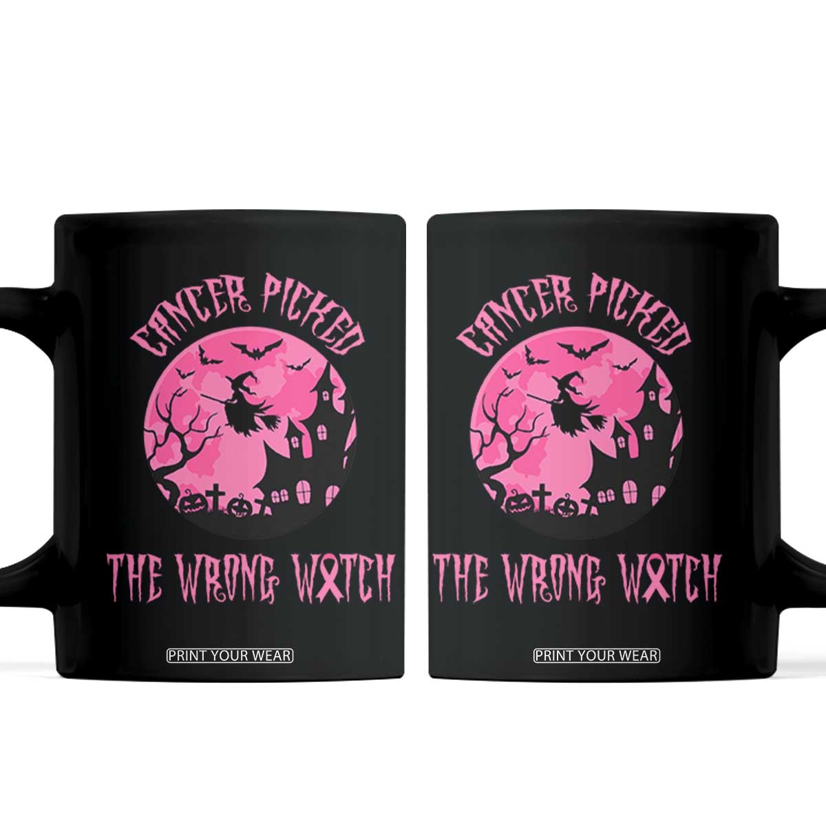 Breast Cancer Halloween Coffee Mug In October We Wear Pink Witch TS10 Black Print Your Wear