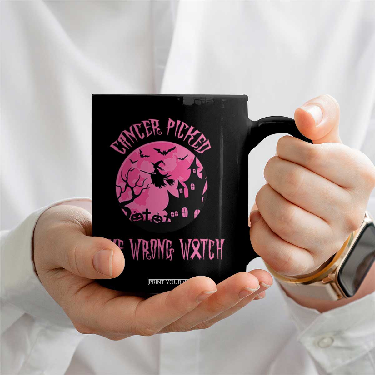 Breast Cancer Halloween Coffee Mug In October We Wear Pink Witch TS10 Print Your Wear