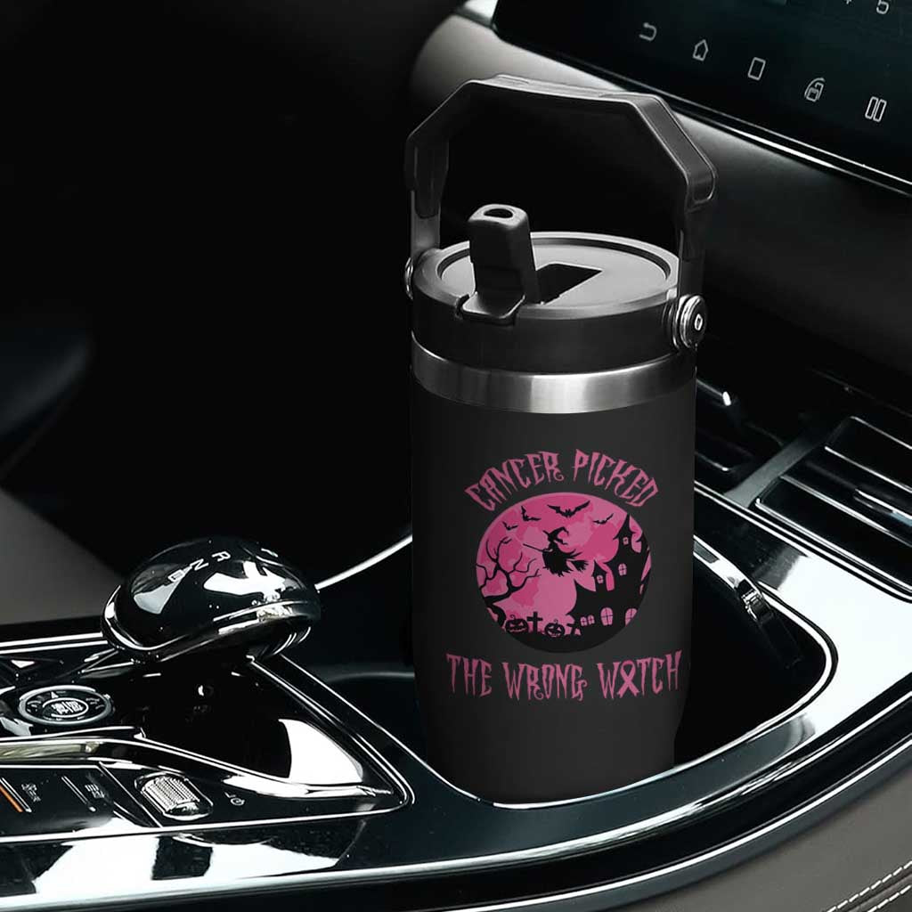 Breast Cancer Halloween Flip Straw Tumbler In October We Wear Pink Witch TS10 Print Your Wear