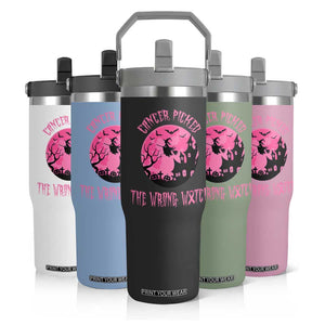 Breast Cancer Halloween Flip Straw Tumbler In October We Wear Pink Witch TS10 Print Your Wear