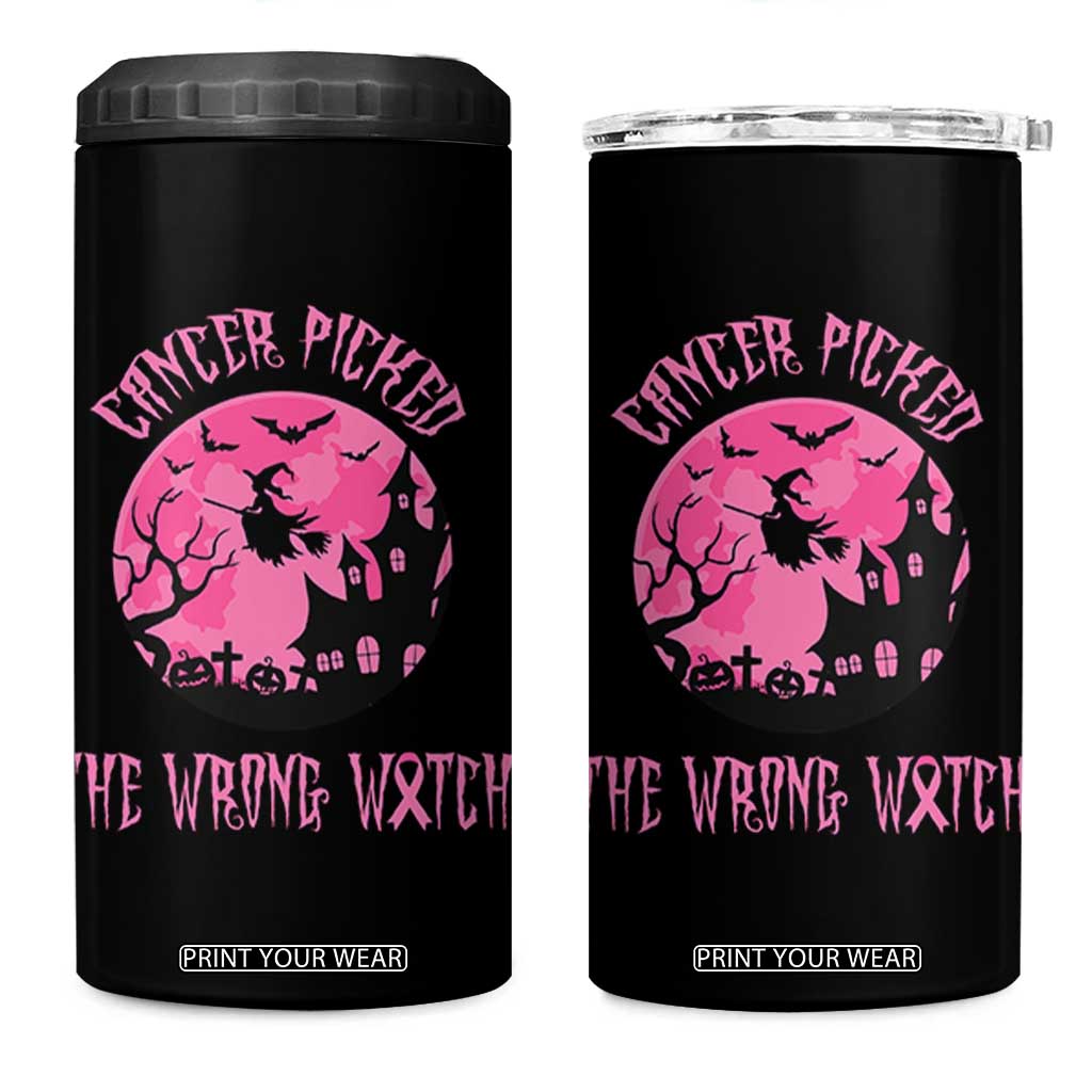Breast Cancer Halloween 4 in 1 Can Cooler Tumbler In October We Wear Pink Witch TS10 One Size: 16 oz Black Print Your Wear