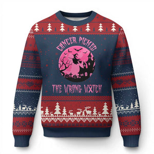 Breast Cancer Halloween Ugly Christmas Sweater In October We Wear Pink Witch - Print Your Wear