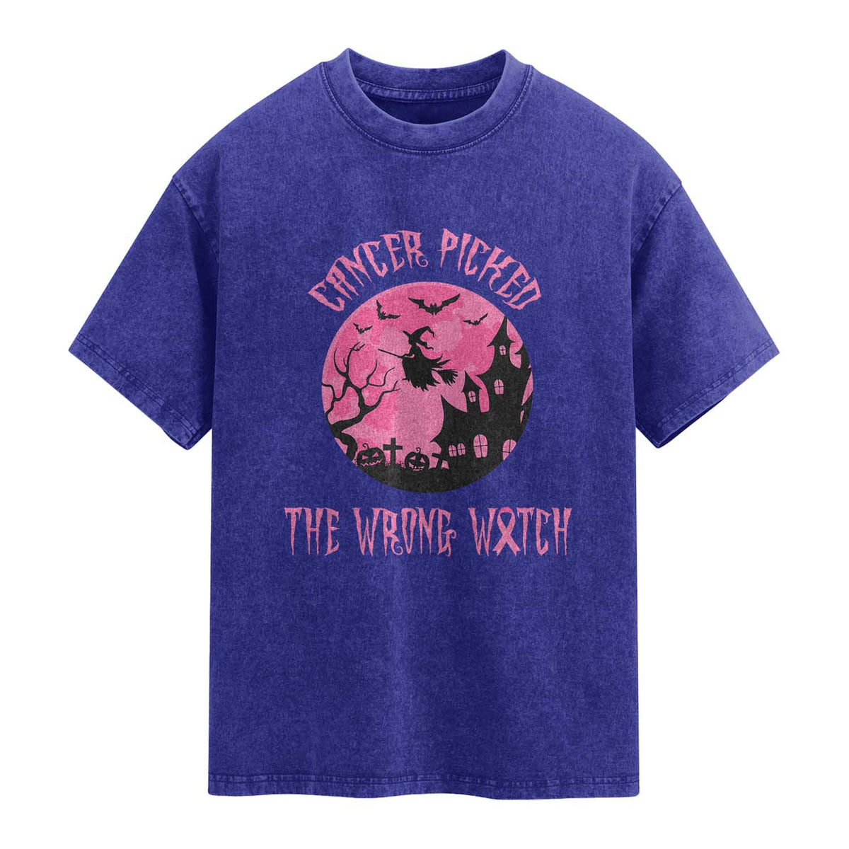 Breast Cancer Halloween Washed Cotton T-Shirt In October We Wear Pink Witch