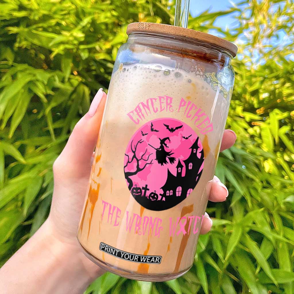 Breast Cancer Halloween Glass Can In October We Wear Pink Witch TS10 Black Print Your Wear