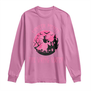 Breast Cancer Halloween Long Sleeve Shirt In October We Wear Pink Witch - Print Your Wear