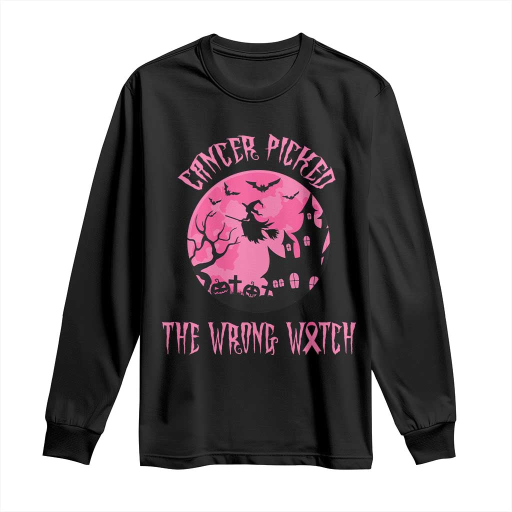 Breast Cancer Halloween Long Sleeve Shirt In October We Wear Pink Witch - Print Your Wear