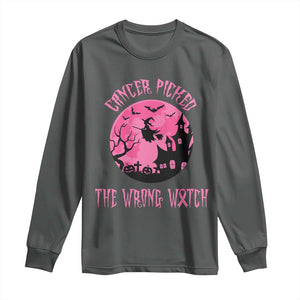 Breast Cancer Halloween Long Sleeve Shirt In October We Wear Pink Witch TS10 Dark Heather Print Your Wear