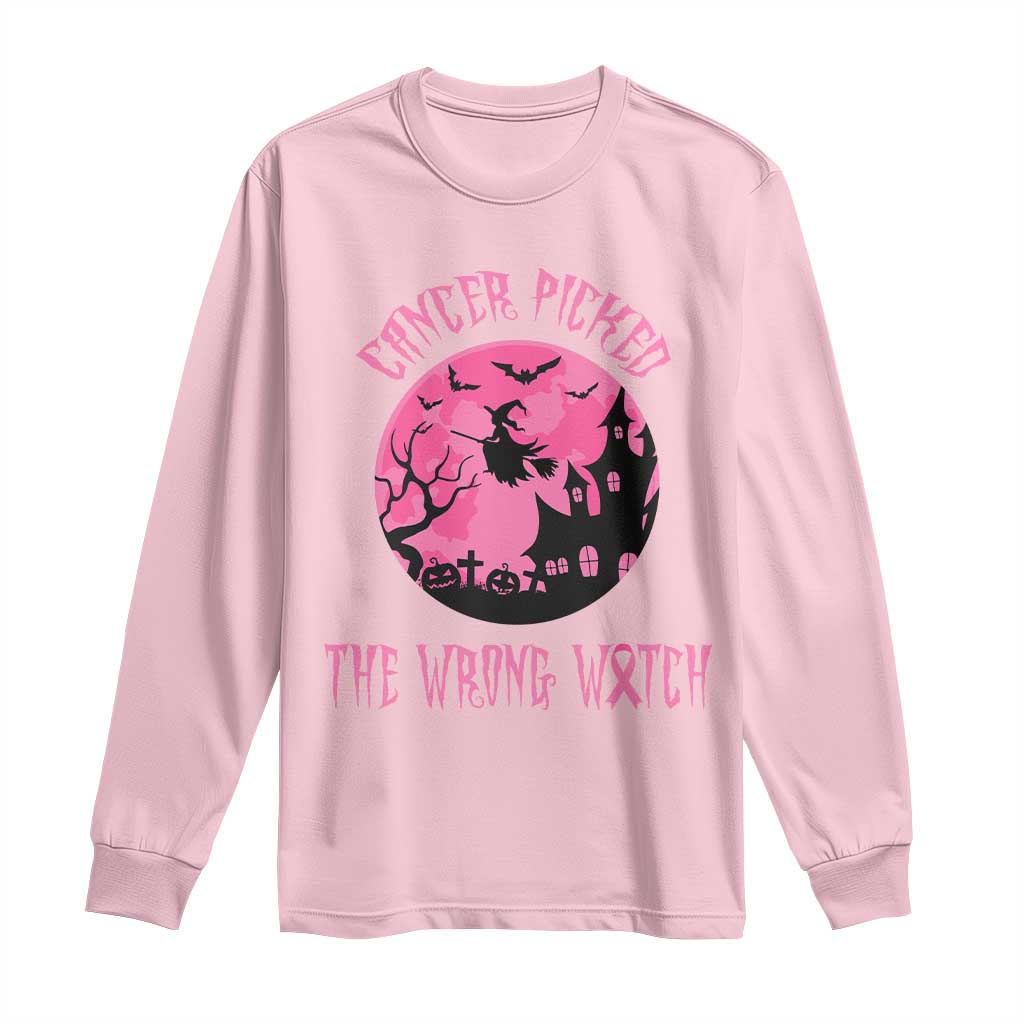 Breast Cancer Halloween Long Sleeve Shirt In October We Wear Pink Witch TS10 Light Pink Print Your Wear