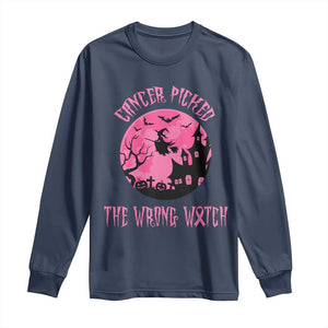 Breast Cancer Halloween Long Sleeve Shirt In October We Wear Pink Witch TS10 Navy Print Your Wear