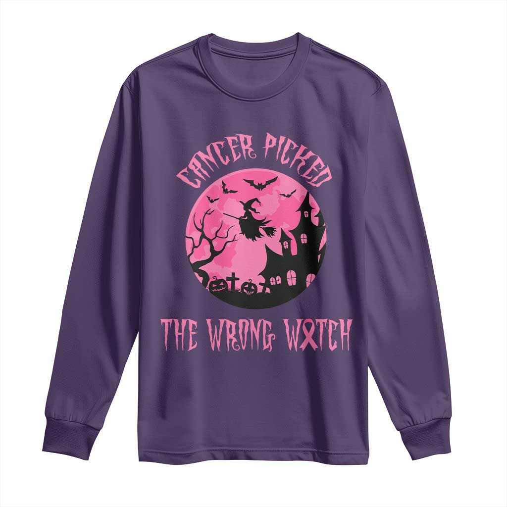 Breast Cancer Halloween Long Sleeve Shirt In October We Wear Pink Witch TS10 Purple Print Your Wear