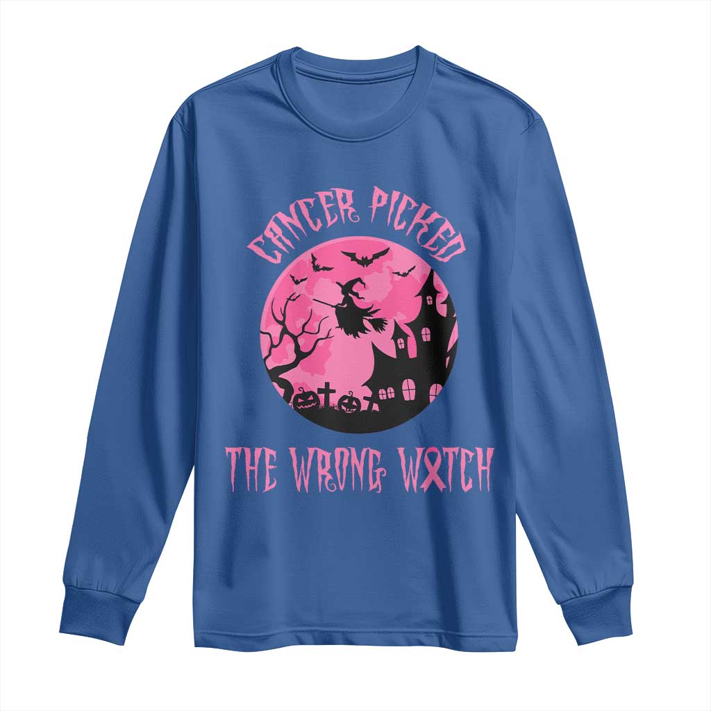 Breast Cancer Halloween Long Sleeve Shirt In October We Wear Pink Witch TS10 Royal Blue Print Your Wear