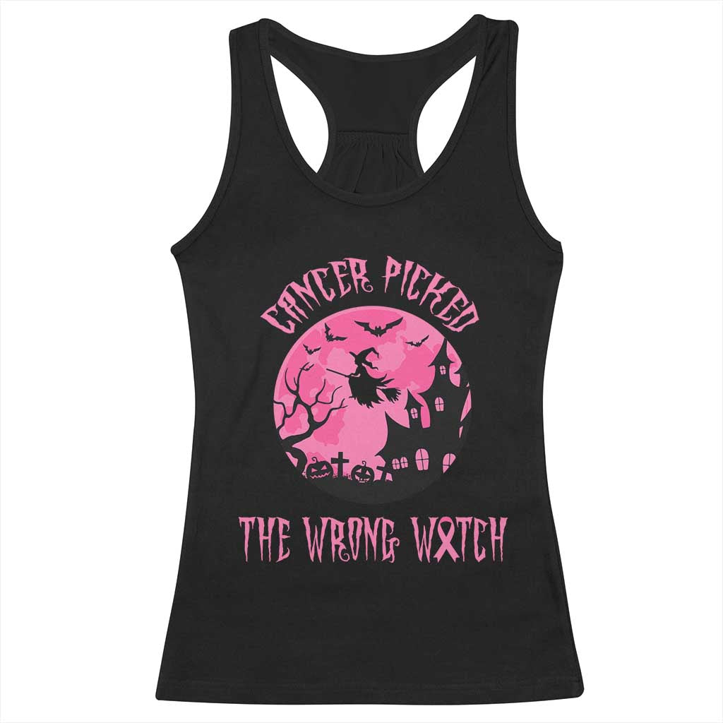 Breast Cancer Halloween Racerback Tank Top In October We Wear Pink Witch TS10 Black Print Your Wear