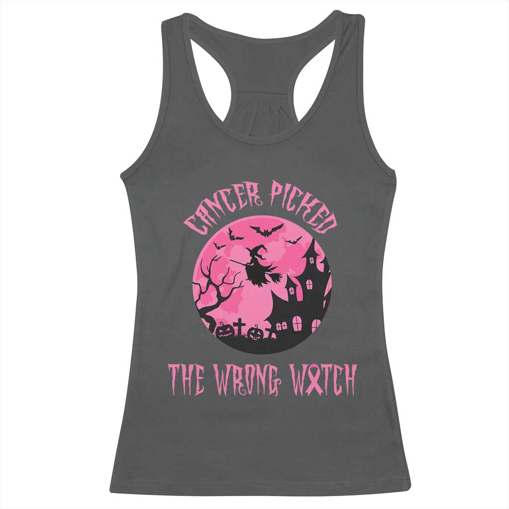 Breast Cancer Halloween Racerback Tank Top In October We Wear Pink Witch TS10 Dark Heather Print Your Wear