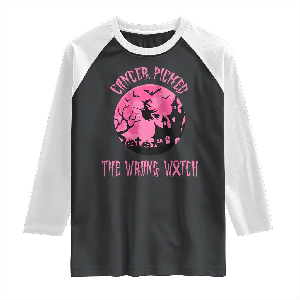 Breast Cancer Halloween Raglan Shirt In October We Wear Pink Witch TS10 Black White Print Your Wear