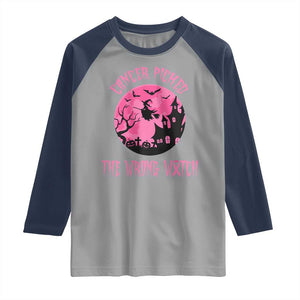 Breast Cancer Halloween Raglan Shirt In October We Wear Pink Witch TS10 Sport Gray Navy Print Your Wear