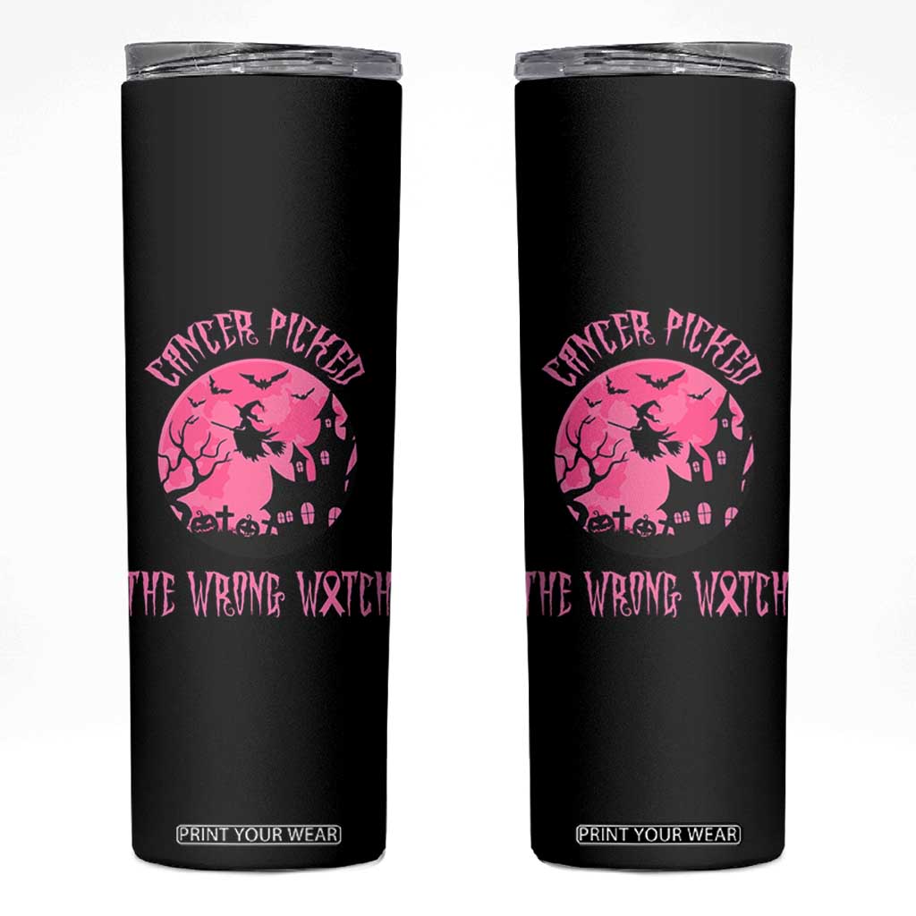 Breast Cancer Halloween Skinny Tumbler In October We Wear Pink Witch TS10 Black Print Your Wear