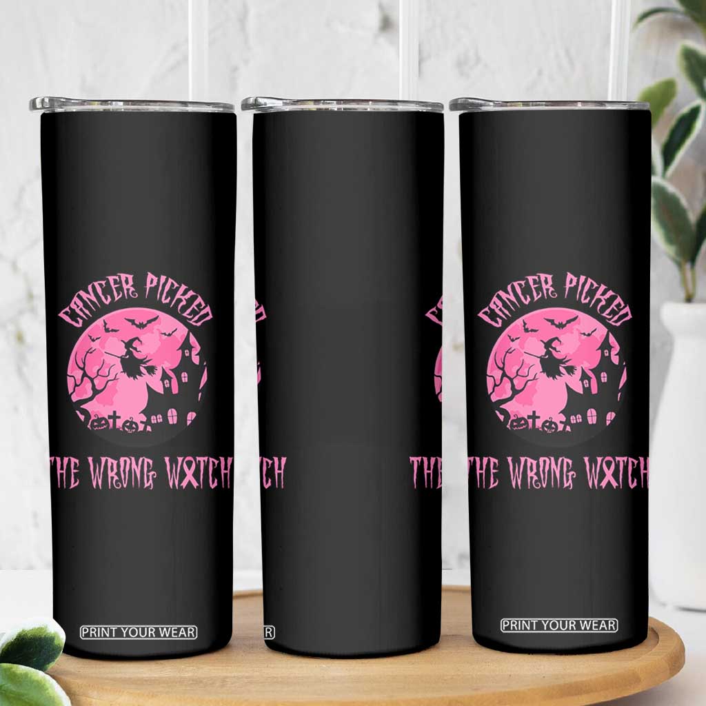 Breast Cancer Halloween Skinny Tumbler In October We Wear Pink Witch TS10 Print Your Wear