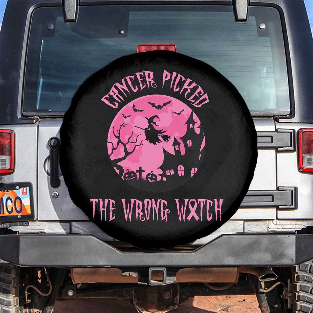 Breast Cancer Halloween Spare Tire Cover In October We Wear Pink Witch TS10 No hole Black Print Your Wear