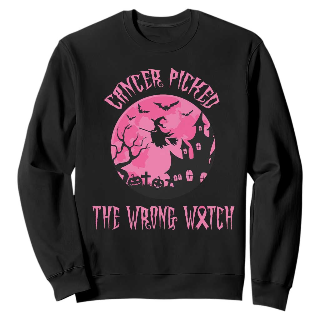 Breast Cancer Halloween Sweatshirt In October We Wear Pink Witch - Print Your Wear