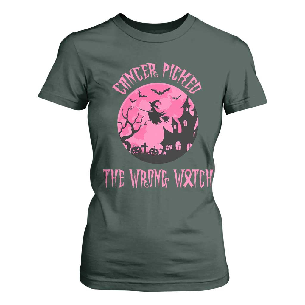 Breast Cancer Halloween T Shirt For Women In October We Wear Pink Witch TS10 Dark Forest Green Print Your Wear