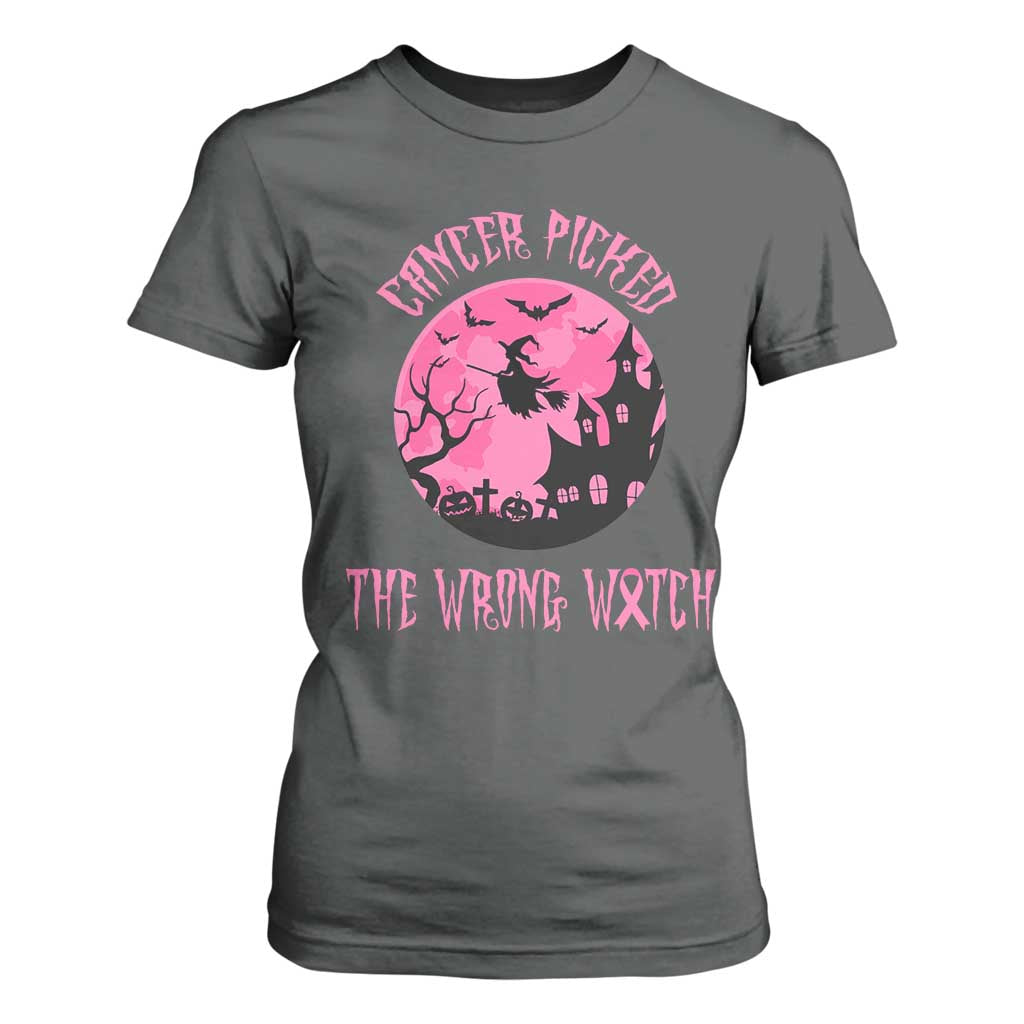 Breast Cancer Halloween T Shirt For Women In October We Wear Pink Witch TS10 Dark Heather Print Your Wear