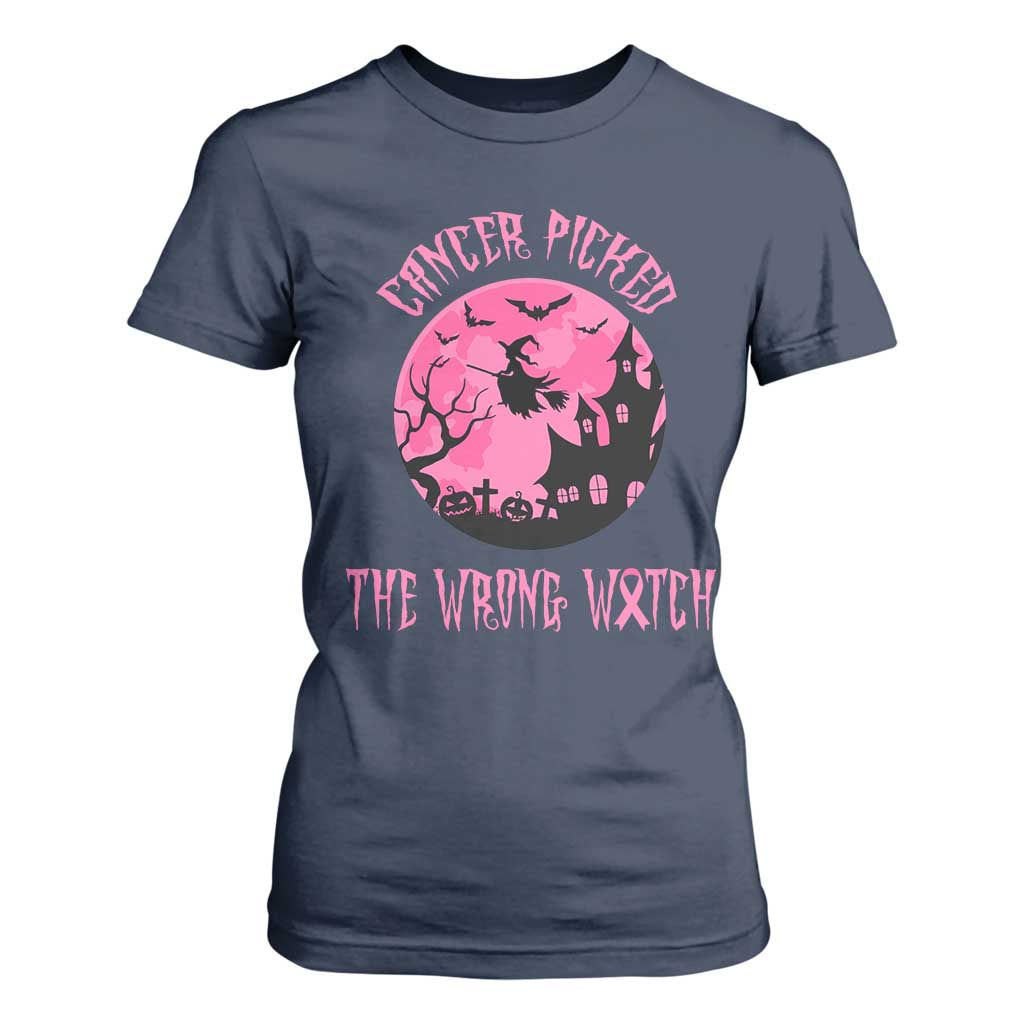 Breast Cancer Halloween T Shirt For Women In October We Wear Pink Witch TS10 Navy Print Your Wear