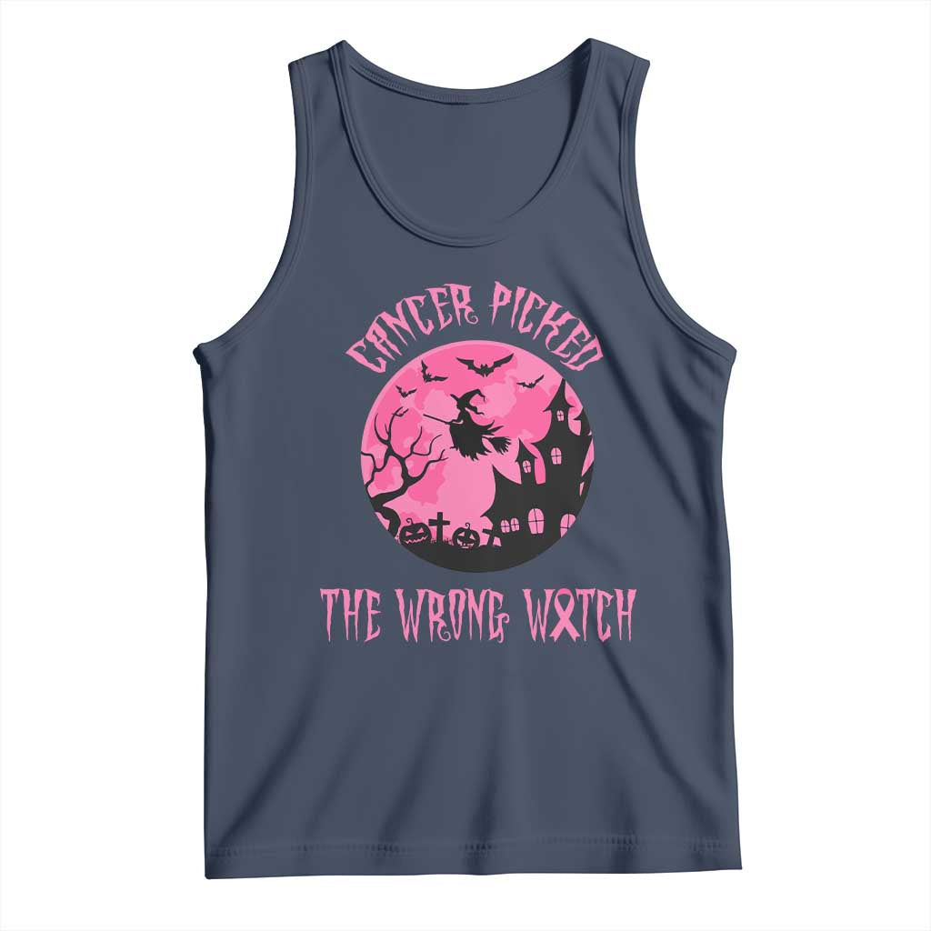 Breast Cancer Halloween Tank Top In October We Wear Pink Witch TS10 Navy Print Your Wear