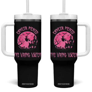 Breast Cancer Halloween Tumbler With Handle In October We Wear Pink Witch TS10 One Size: 40 oz Black Print Your Wear