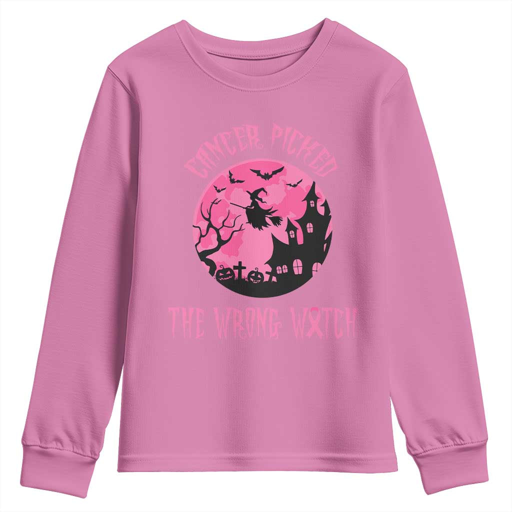 Breast Cancer Halloween Youth Sweatshirt In October We Wear Pink Witch TS10 Azalea Print Your Wear