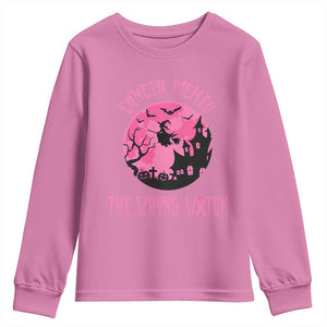 Breast Cancer Halloween Youth Sweatshirt In October We Wear Pink Witch TS10 Azalea Print Your Wear