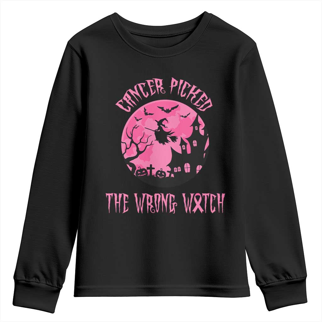 Breast Cancer Halloween Youth Sweatshirt In October We Wear Pink Witch TS10 Black Print Your Wear