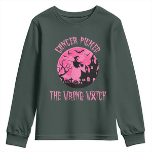 Breast Cancer Halloween Youth Sweatshirt In October We Wear Pink Witch TS10 Dark Forest Green Print Your Wear